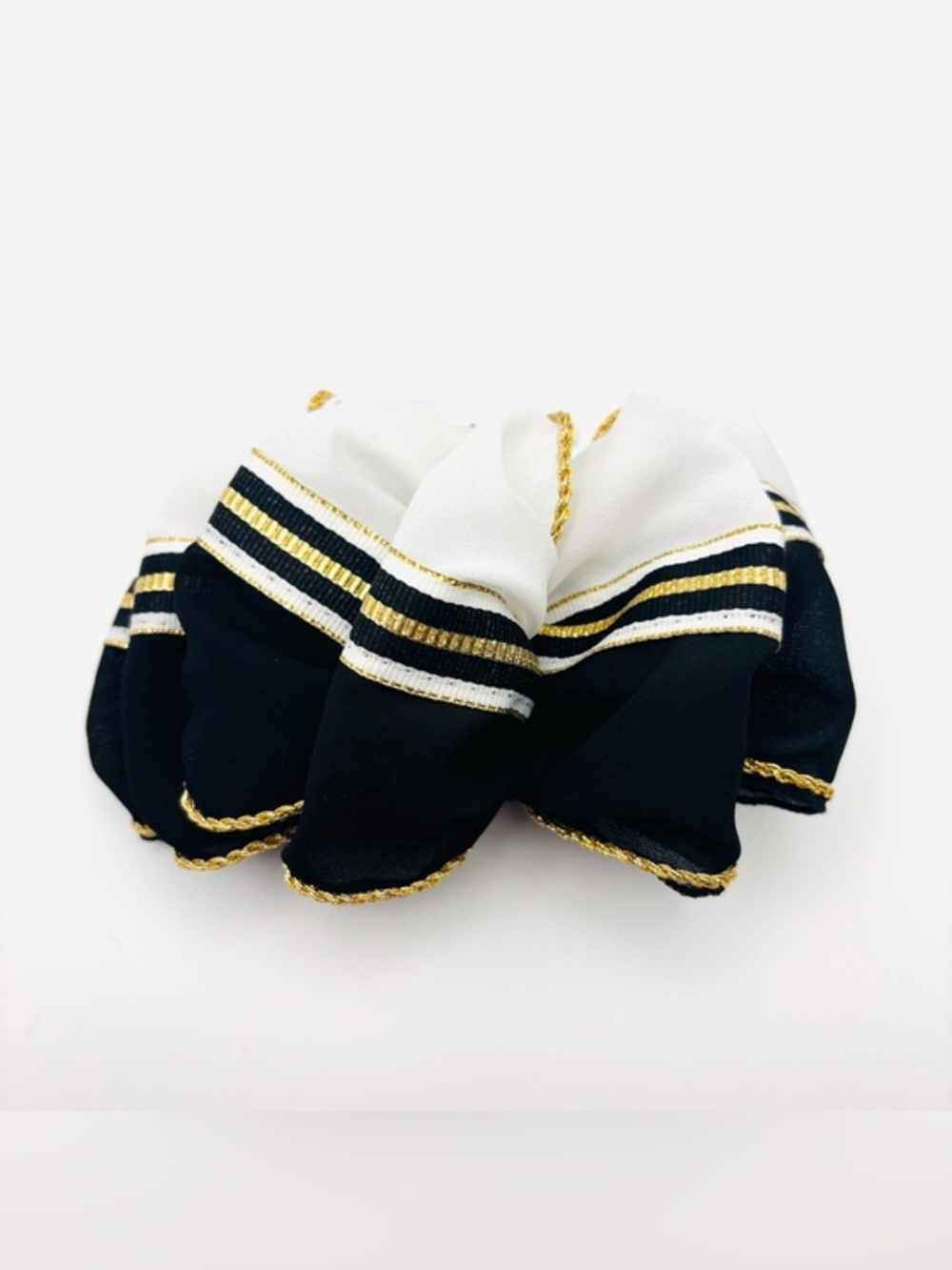 Vintage Black White Gold Trim Ruffled
Hair Clip‎ Barrette Nautical Sailor NEW